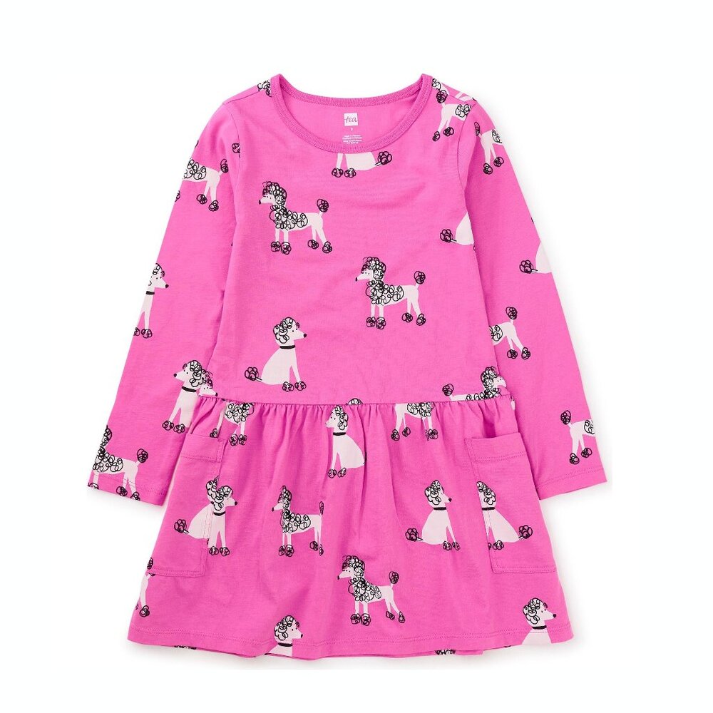 Tea Collection Girls Long Sleeve Pocket Dress, Poodle Promenade Dog Print 8